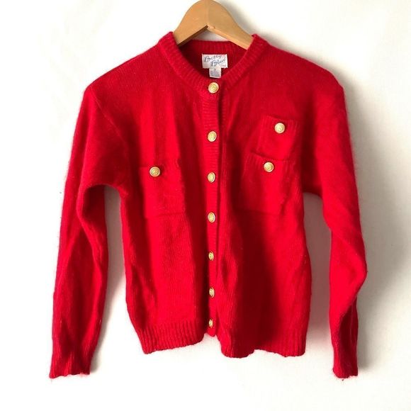 vintage Betty Blue red Crop cardigan Sweater silk/ramie/angora size M - Picture 1 of 5
